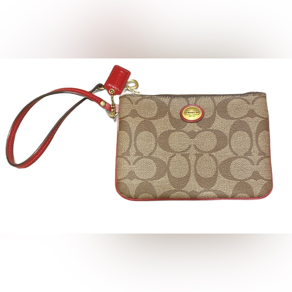 Coach Signature Brown and Red Wristlet-NWOT